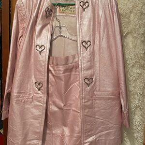 Braefair leather metallic light pink vintage jacket with matching skirt.